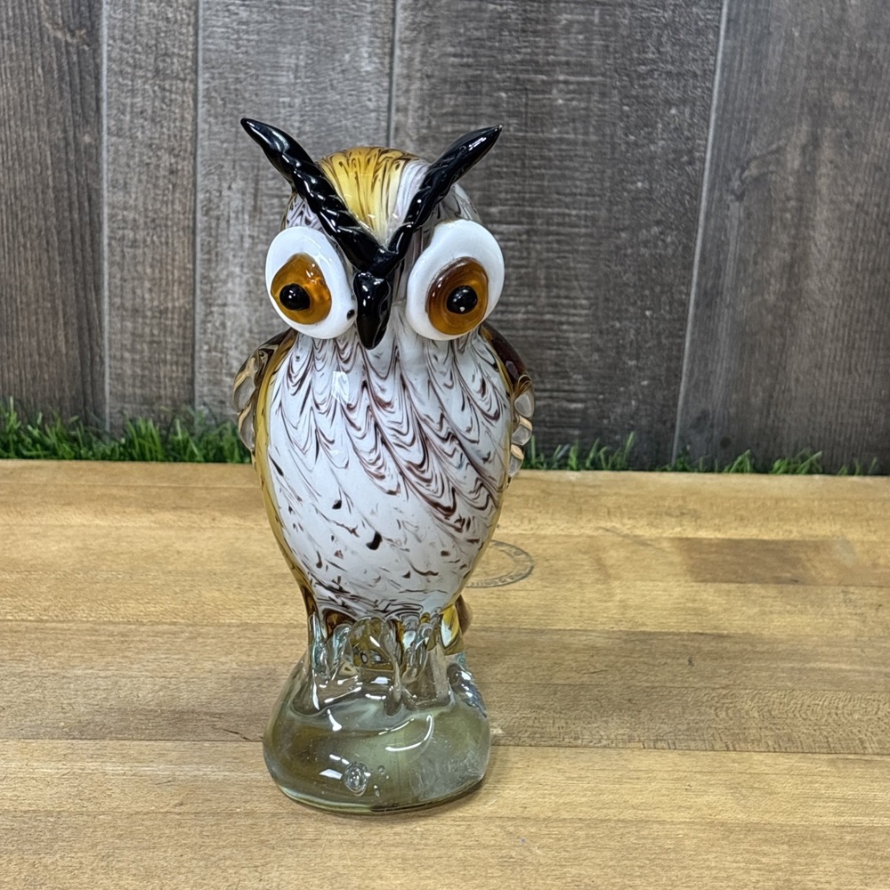 Vintage Verona Style Art Glass Owl Figurine Large Hand Blown Sculpture